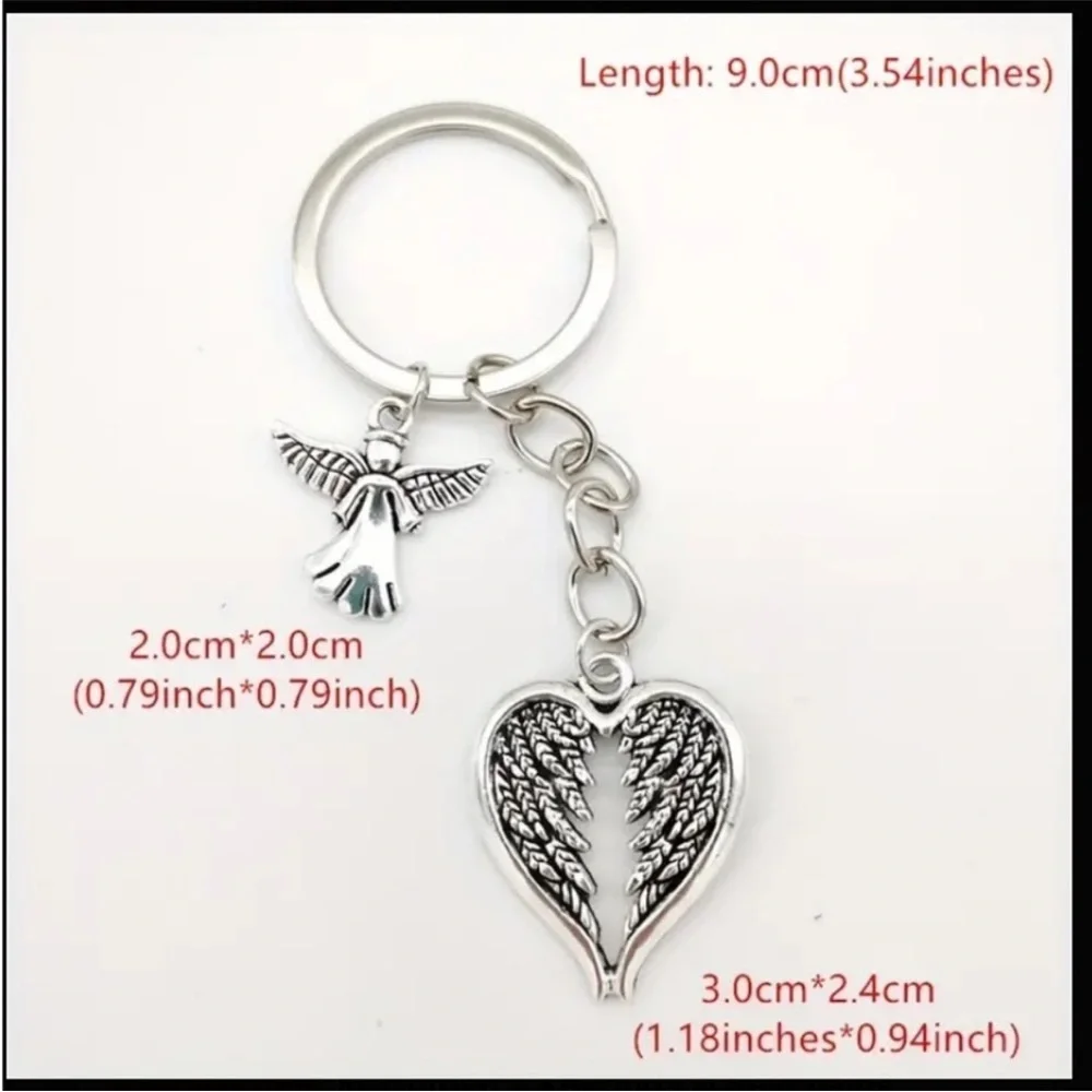 NWT Angel Wings Charm Keychain Silver Plated Angels Watching Over NEW